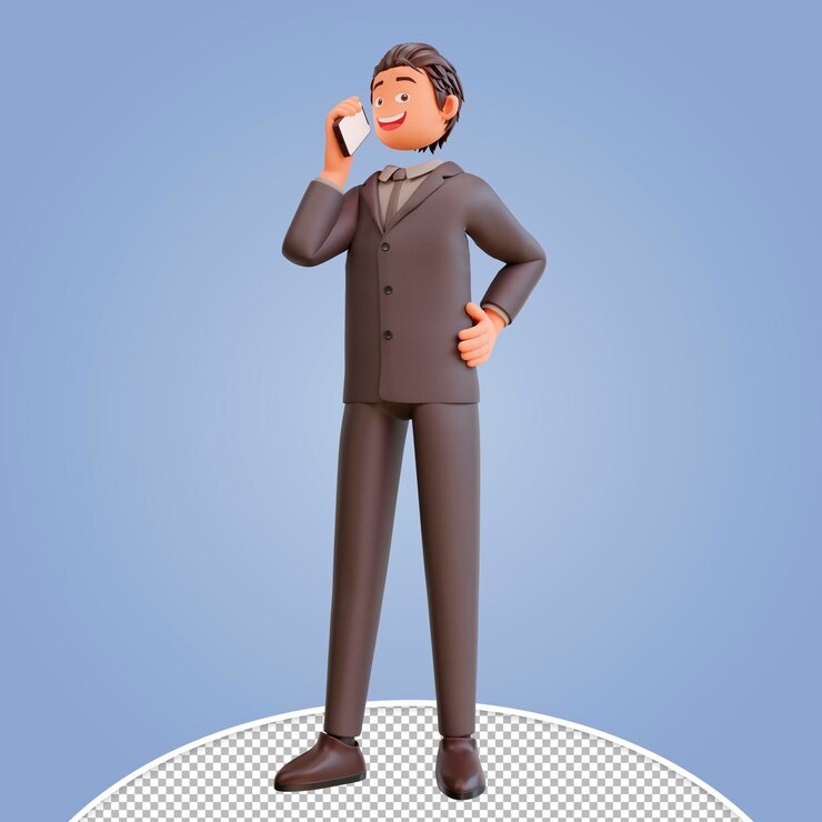 PSD 3d render empresario y teléfono móvil