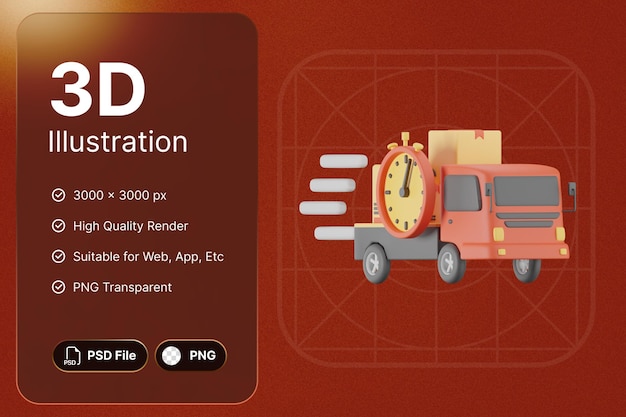 3D Render Entrega Tiempo rápido Paquete Compras Concepto Moderno Icono Ilustraciones Diseño