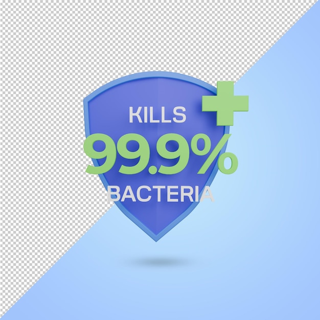 3d render escudo con 999 y gérmenes concepto de escritura de protección contra las bacterias