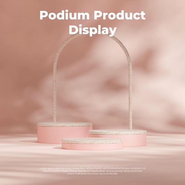 3d render espacio en blanco color rosa podio de cilindro curvo en el fondo de arco cuadrado