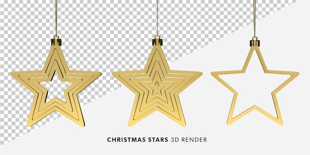 PSD 3d render estrelas douradas de enfeite de natal