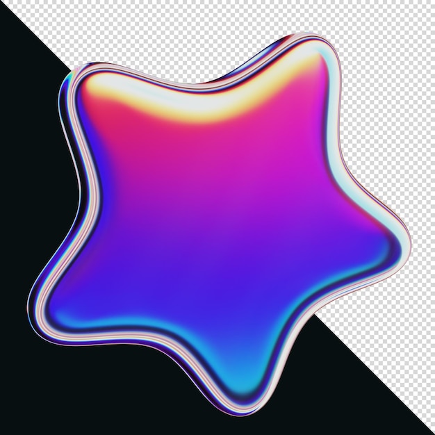 3D render estrella de forma iridiscente