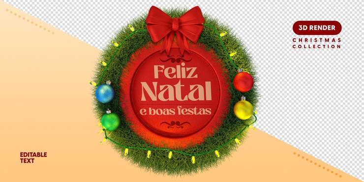 PSD 3d render etiqueta de navidad en portugués para campaña de marketing en brasil psd premium