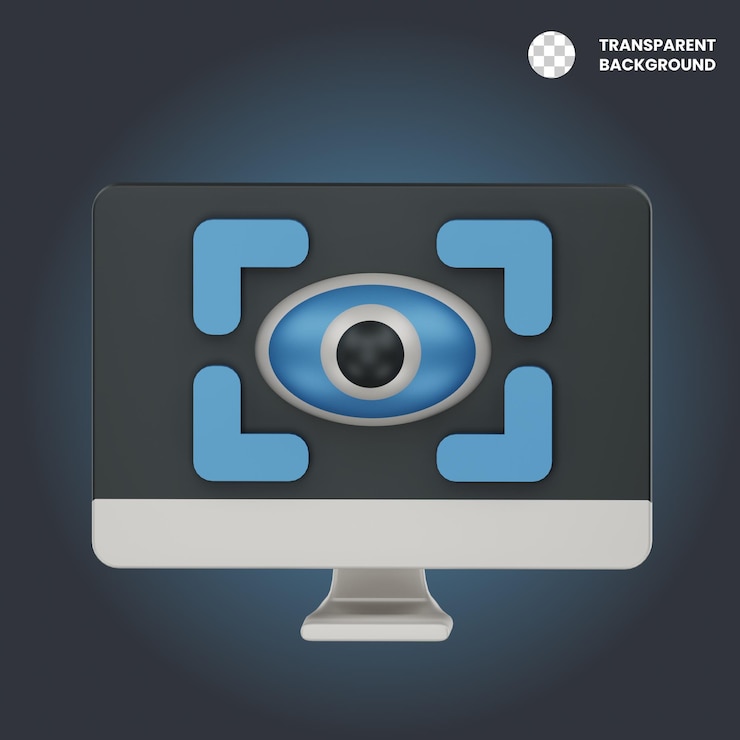 PSD 3d render eye tracking and monitoring on computer screen