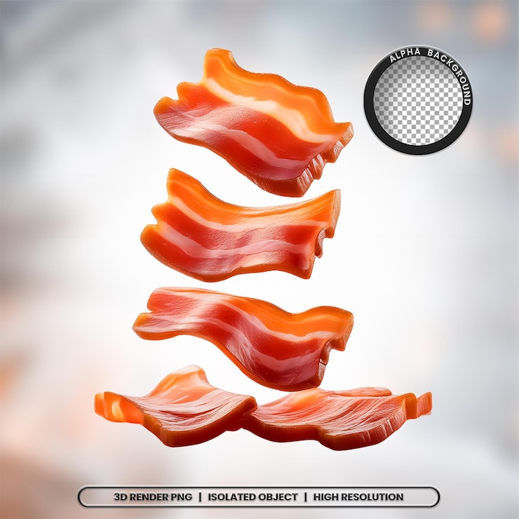 PSD 3d render fatias de bacon pedaços de icon de elemento de carne psd png