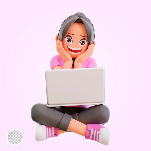3d render Feliz alegre linda niña divirtiéndose pasar las vacaciones de verano fuera de la escuela se sienta cro