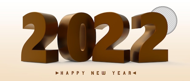 3d render de feliz año nuevo 2022 oro