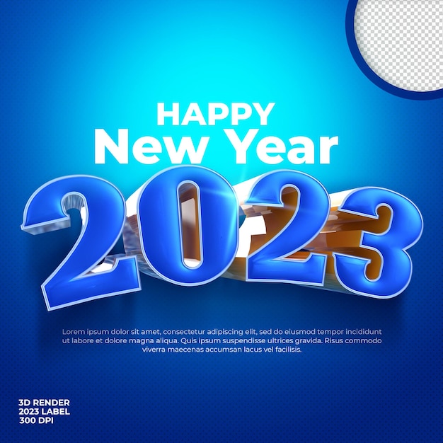 3d render feliz año nuevo 2023 banner de etiqueta o plantilla de publicación