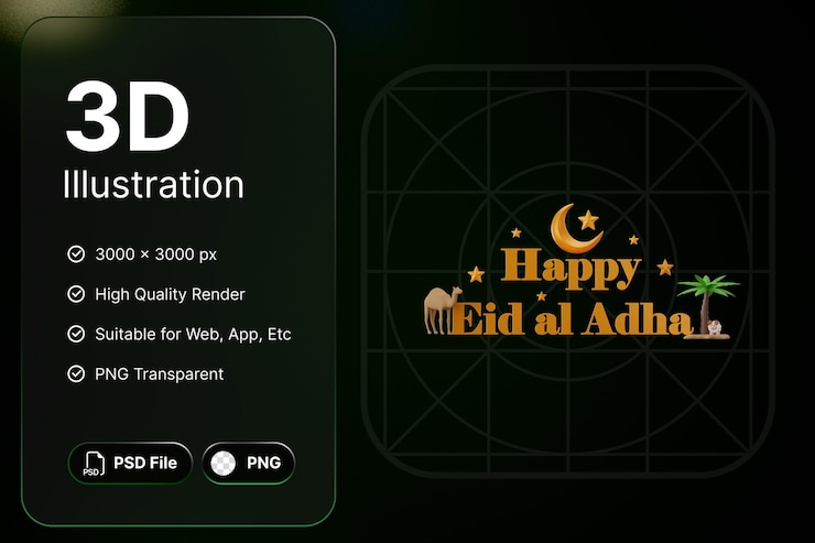 PSD 3d render feliz eid aladha concepto moderno icono ilustraciones diseño