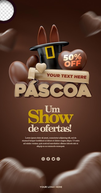 PSD 3d render feliz páscoa mídia social feliz pascoa no brasil