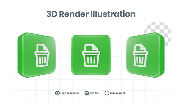 PSD 3d render file delete icono de papelera para web mobile app social media promotion