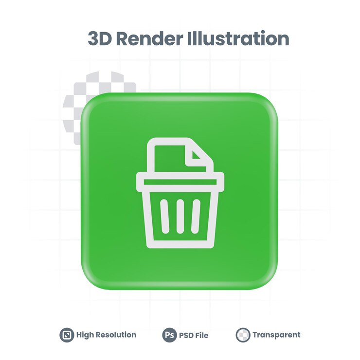 PSD 3d render file delete icono de papelera para web mobile app social media promotion