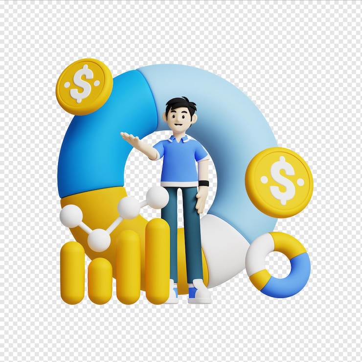 PSD 3d render finance concept