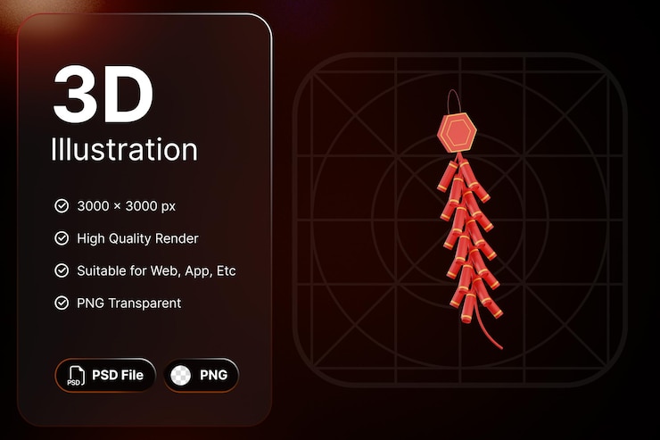 PSD 3d render fireworks año nuevo chino concepto diseño moderno