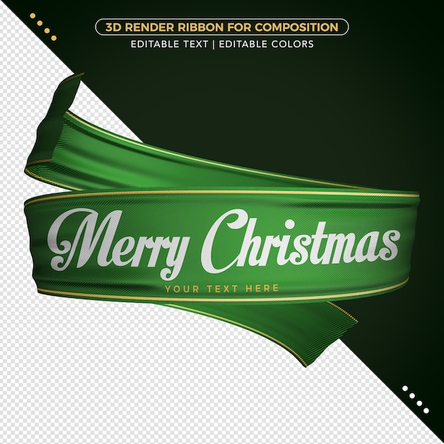 PSD 3d render fita verde feliz natal para composição