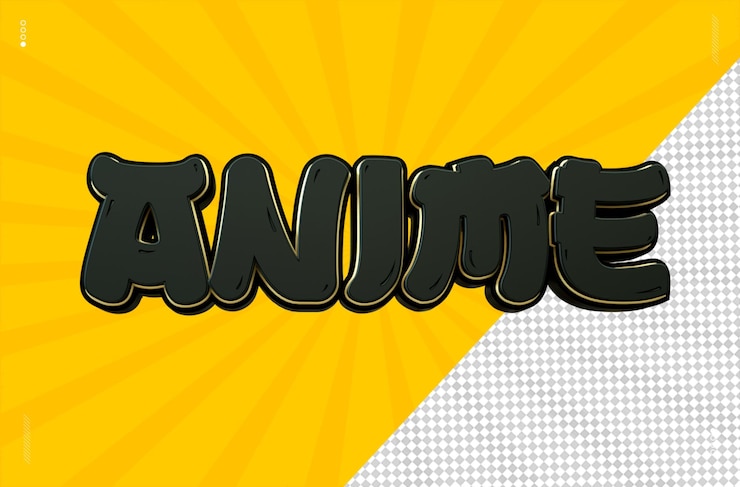PSD 3d render font anime black japanese