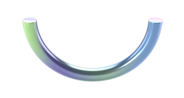 PSD 3d-render-form metallisch holographisch abstrakt semiring glanzgeometrisch primitives objekt halber ring isoliert transparent png iridescent trendy design