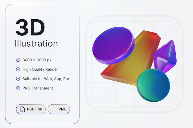 PSD 3d render forma abstracta círculo diamante paralelogramo vidrio gradiente concepto diseño moderno