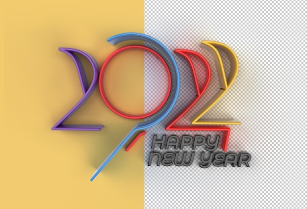 3D Render Frohes Neues Jahr 2022 Text Typografie Design Transparente Psd-Datei.