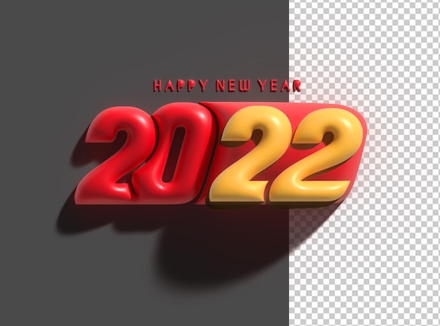 3D Render Frohes neues Jahr 2022 Text Typografie transparente Psd-Datei.