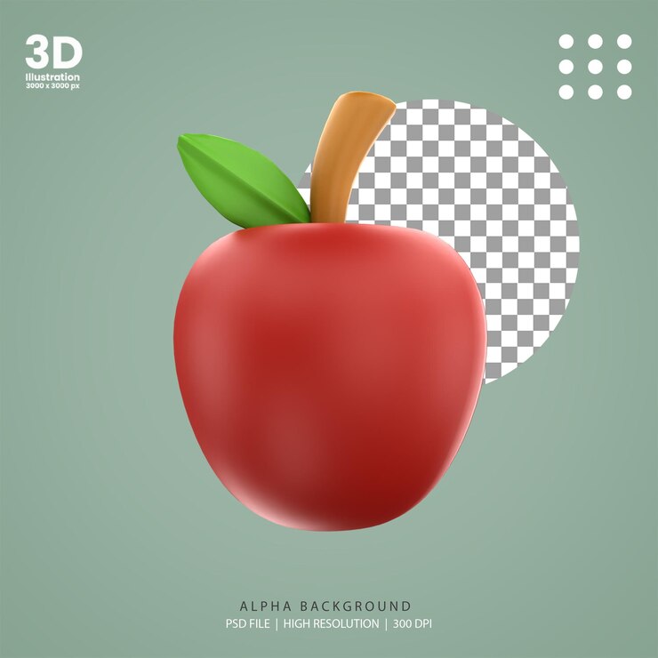 PSD 3d render fruta manzana ilustración