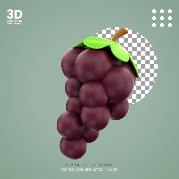 3d render fruta uva ilustración