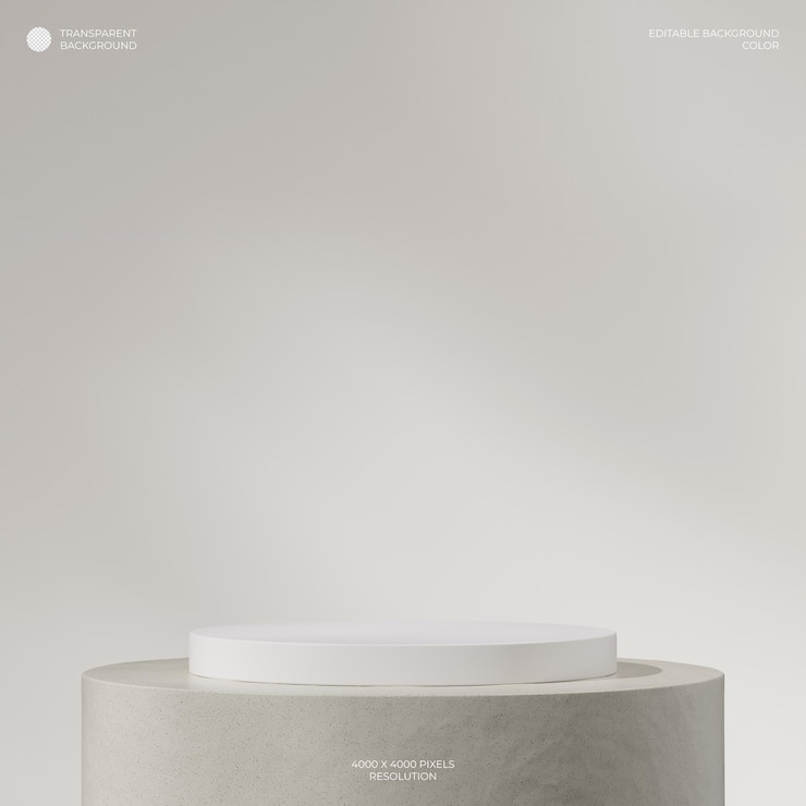 PSD 3d render fundo transparente do pódio do cilindro branco em quadrado com pedestal de cerâmica