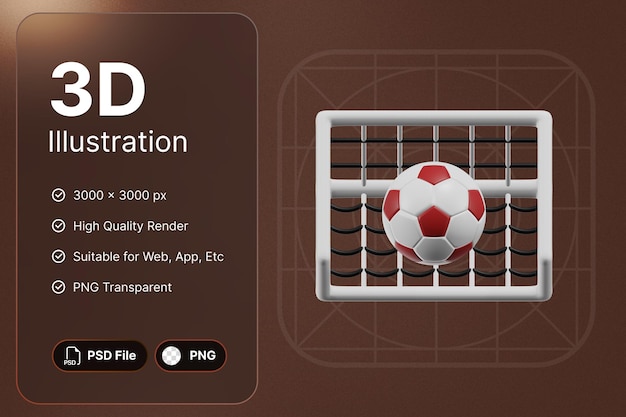 PSD 3d render fútbol vista central básica concepto deportivo icono moderno diseño de ilustraciones