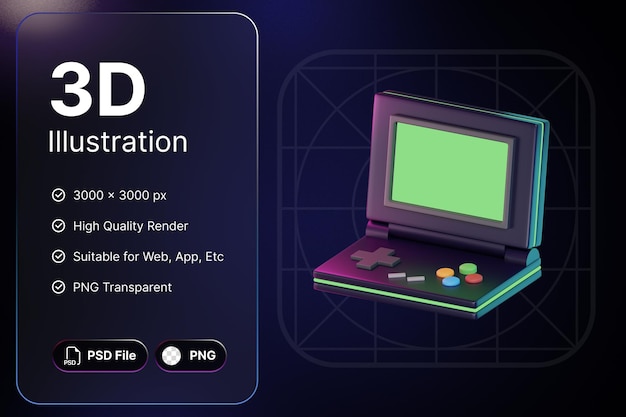 3D Render Game Boy Advance Object Gaming para aplicaciones de diseño moderno y web