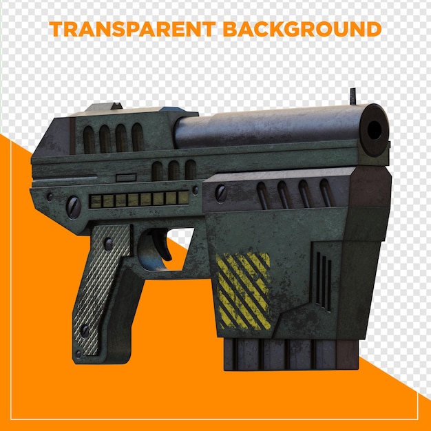 3D render gaming sci fi pistola com fundo transparente