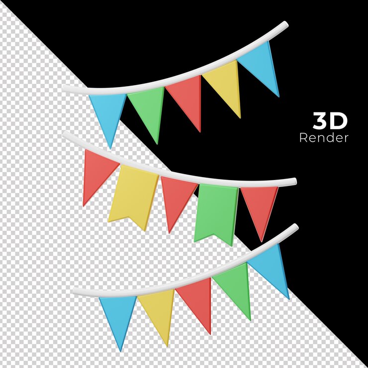 PSD 3d render garland para celebrar y fiesta de aniversario de año nuevo