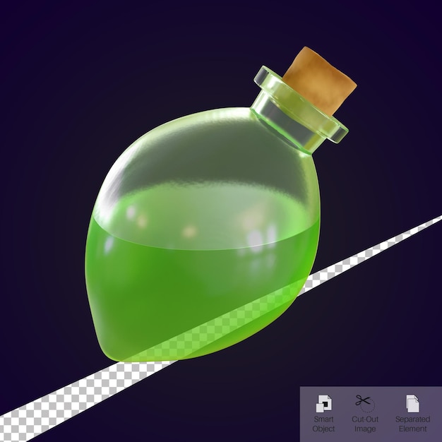 3D render garrafa de poção verde bruxa