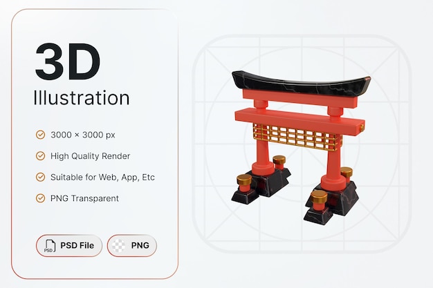 PSD 3d render gate japanisches kulturkonzept modernes design von symbolillustrationen