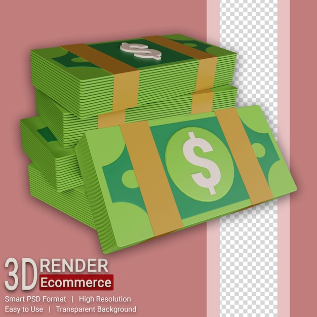 3d-render-geld-dollar-illustration isoliert auf transparentem hintergrund