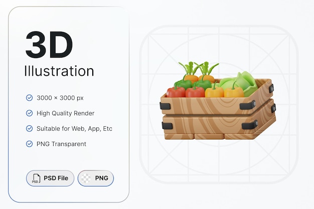 PSD 3d-render-gemüsekorb-einkaufs-lebensmittelkonzept modernes symbol-illustrationsdesign