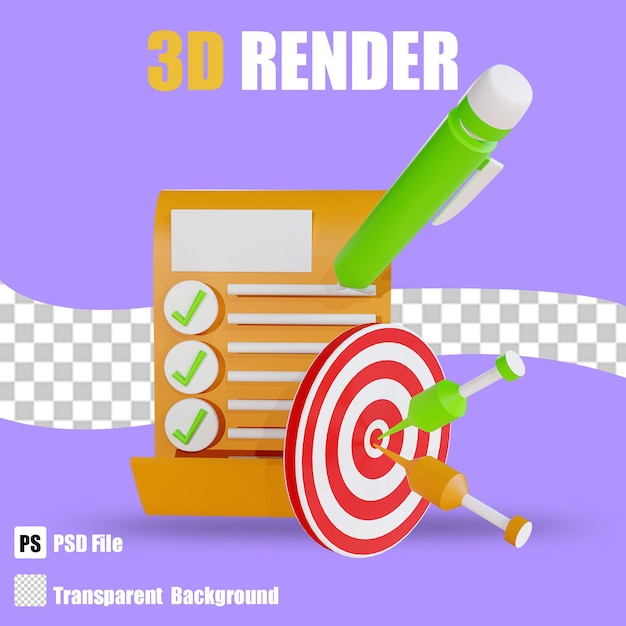 3D-Render-Geschäftsliste Ziel 2 mit transparentem Hintergrund