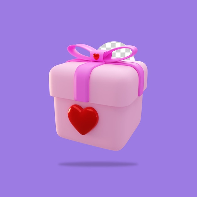 PSD 3d-render-geschenk-box-valentinstag-symbol