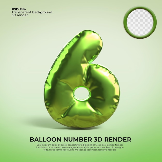 3D render globo número 6 Color verde PNG para aniversario