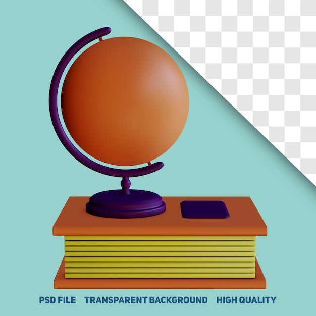 3d render globo terráqueo minimalista en libro premium psd