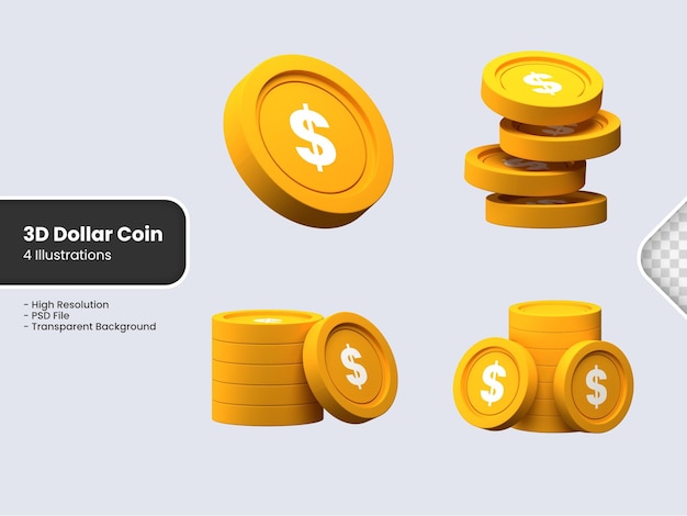3D-Render Gold-Dollar-Münze isoliert
