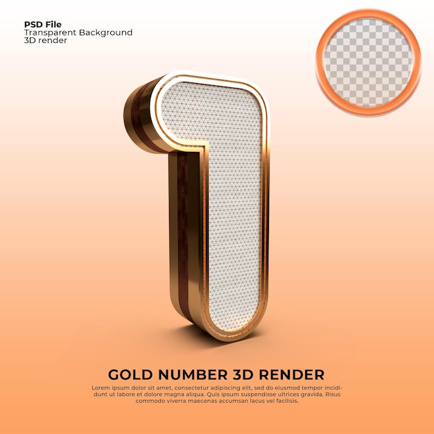 3D Render Gold Nummer 1 Luxusstil