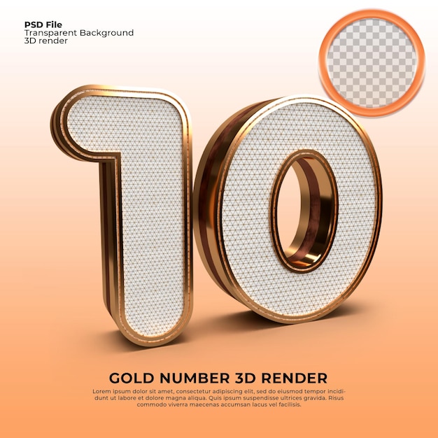 3d render gold nummer 10 luxusstil