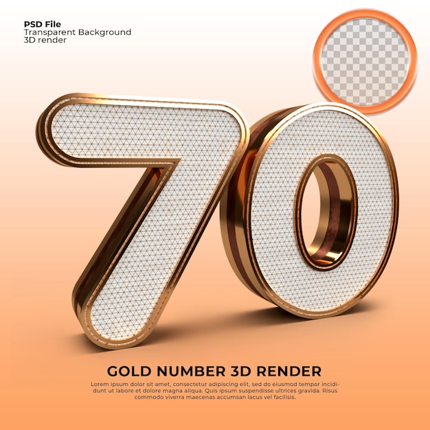 3D Render Gold Nummer 70 Luxusstil