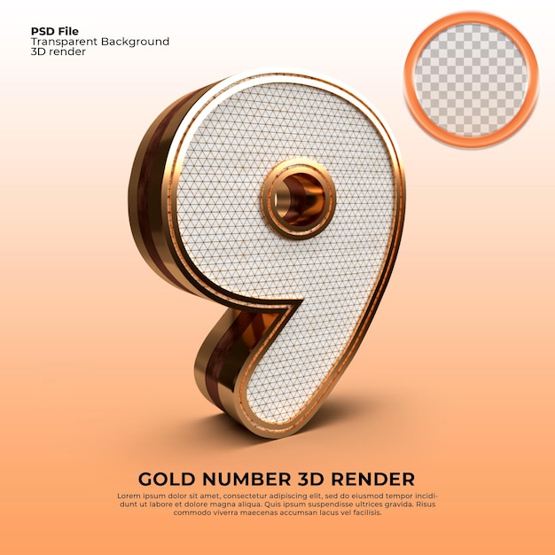 3d render gold nummer 9 luxusstil