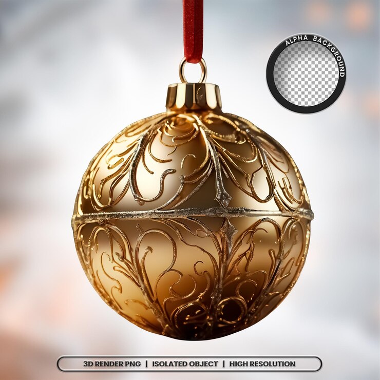 3D Render Golden Ball Christmas Stamp Element Icon PSD PNG (Icon de la bola de Navidad dorada en 3D) También se puede descargar en PDF.