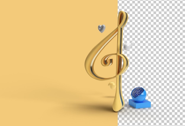 3D Render Golden Music Note  Transparent PSD File.