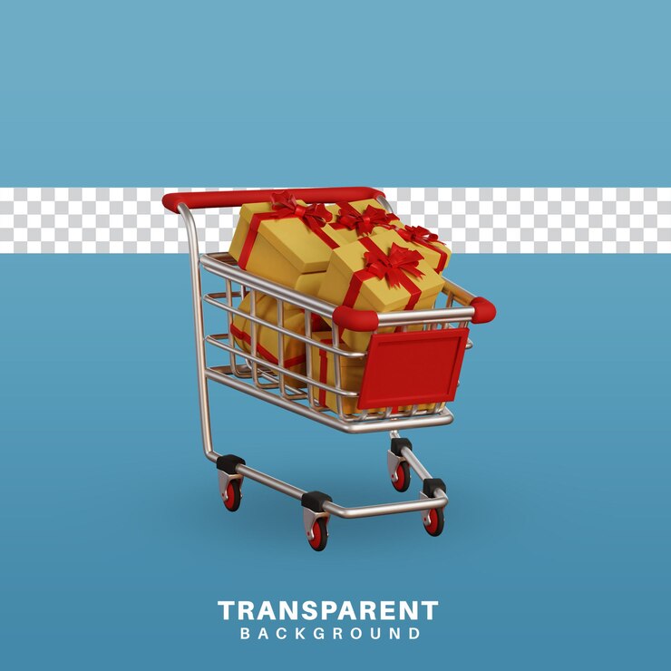 PSD 3d render gráfico de compras completo con caja de regalo de navidad