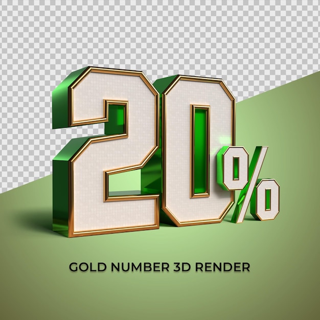 3d render green gold nummer 20 prozent verkaufsfortschritt
