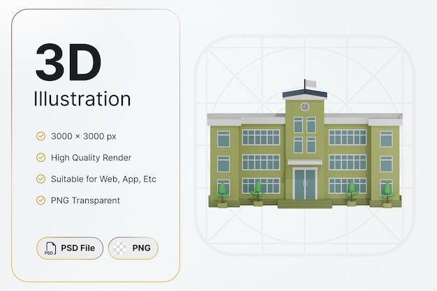 3D Render Green School Building Center View Konzept Modernes Design