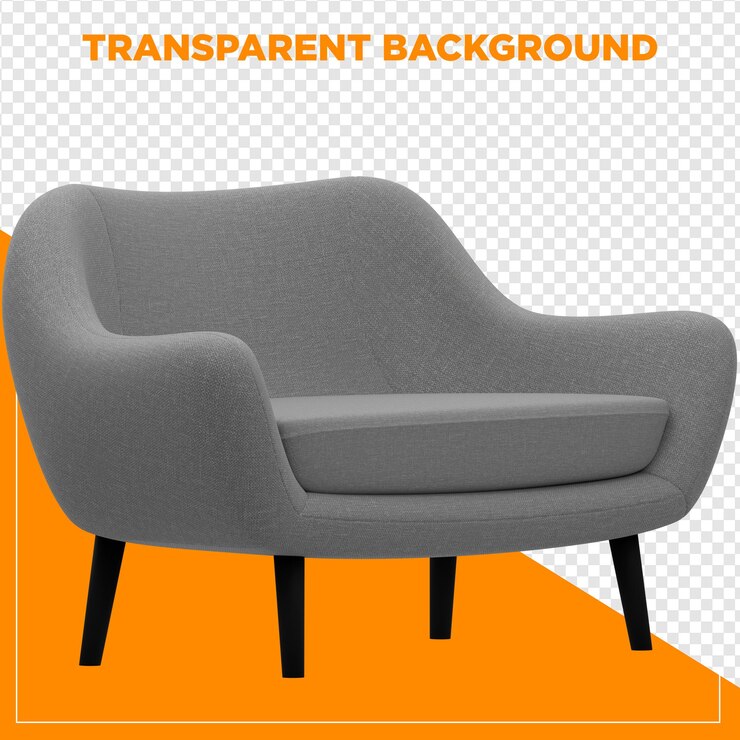 PSD 3d render grisalho sofá poltrona cadeira decoração doméstica com fundo transparente